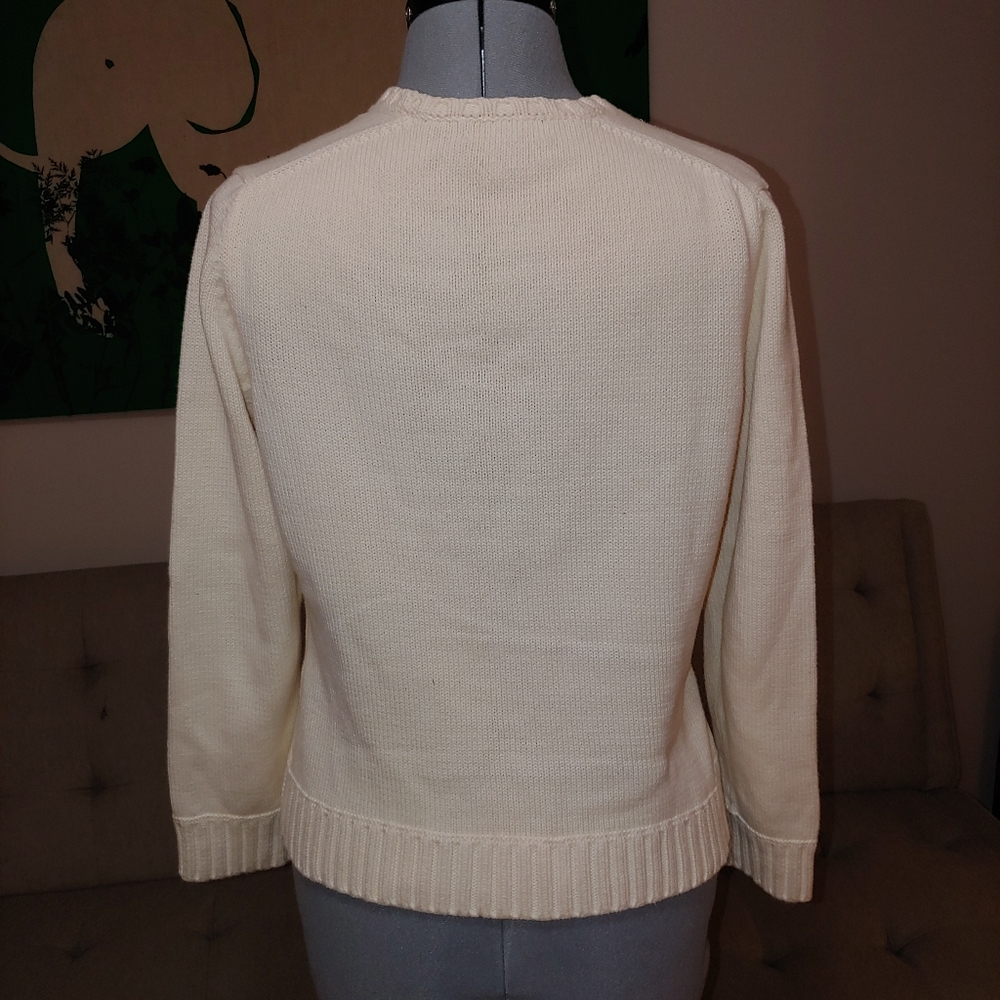 Lands' End ivory button up vintage v-neck cardigan - Picture 3 of 7